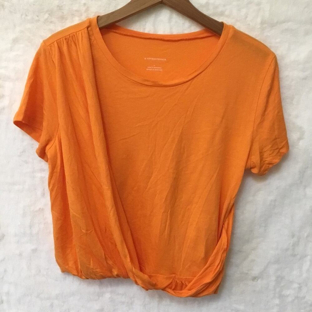 Anthropologie Orange Draped Short-Sleeve Crop Top